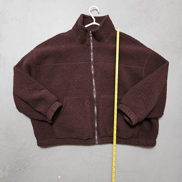 Old Navy Sz L Oversized Slouchy Cozy Dark Brown Sherpa Fleece  Zipper Jacket - Picture 13 of 16